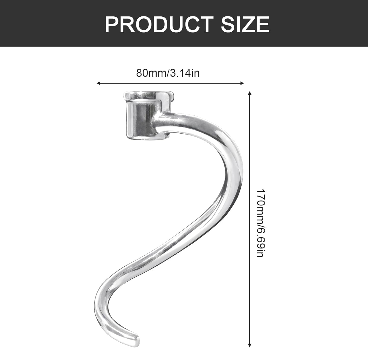 Stainless Steel Dough Hook Replacement for KSMC7QDH Mixing Head 7 Quart Attachment Compatible with KSM7990, KSM7581 Mixer Parts Accessories