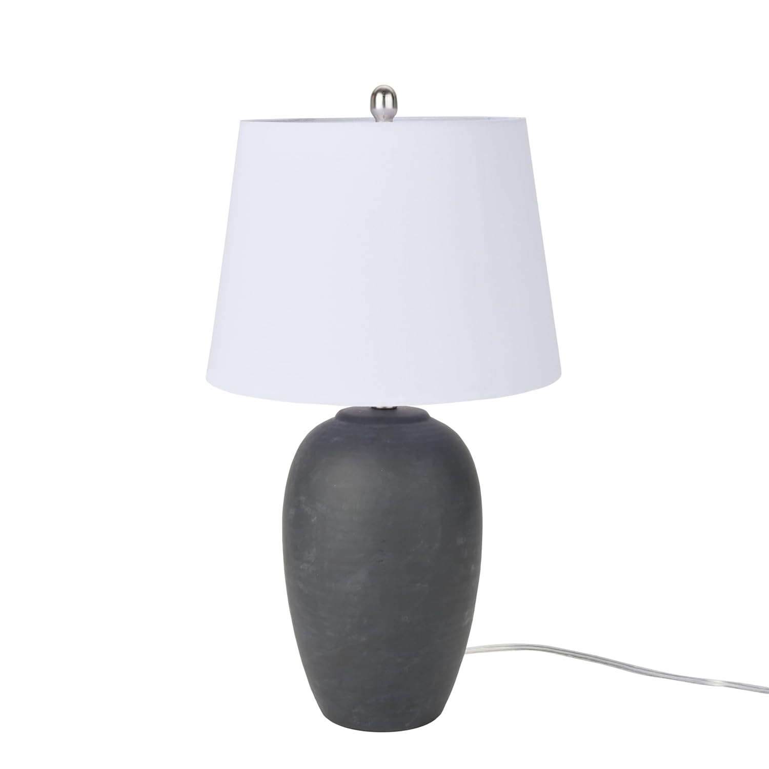 Nourison Home 23" Black Vintage Distressed Ceramic Pot Table Lamp for Bedroom, Living Room, End Table, with White Tapered Drum Shade