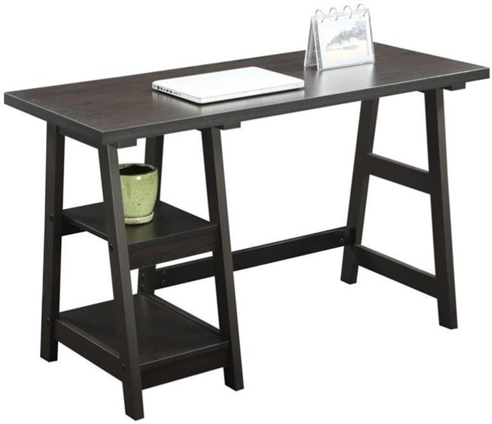 Convenience Concepts Designs2Go 29.25" Tall Trestle Desk with Shelves, Espresso