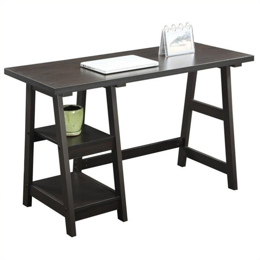 Convenience Concepts Designs2Go 29.25" Tall Trestle Desk with Shelves, Espresso