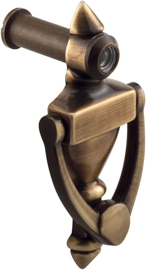 Door Knocker and Viewer, 1/2 in. Bore, 160-Degree View Angle, Antique Brass