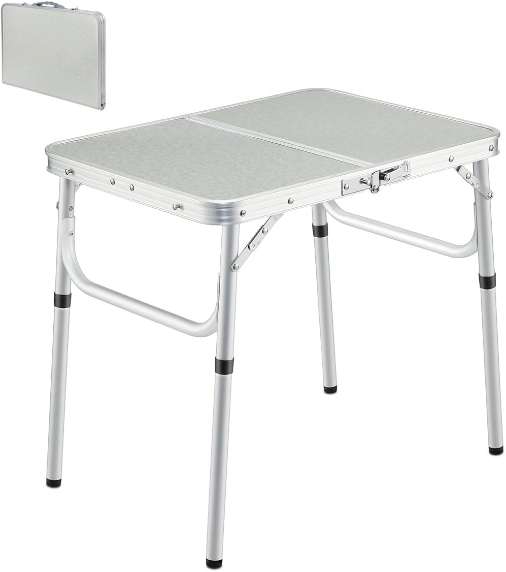 REDCAMP Aluminum Frame Camping Table 4 Foot, Portable Folding Table Adjustable Height Lightweight for Picnic Beach Outdoor Indoor,48 x 24 inches