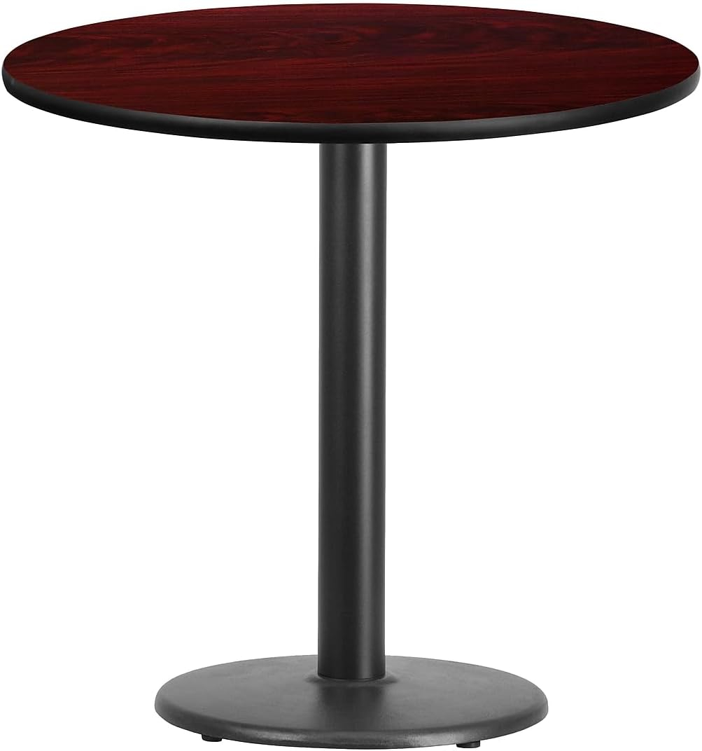 30" Round Mahogany Laminate Table Top With Table Height Round Base - Table Height Restaurant Table