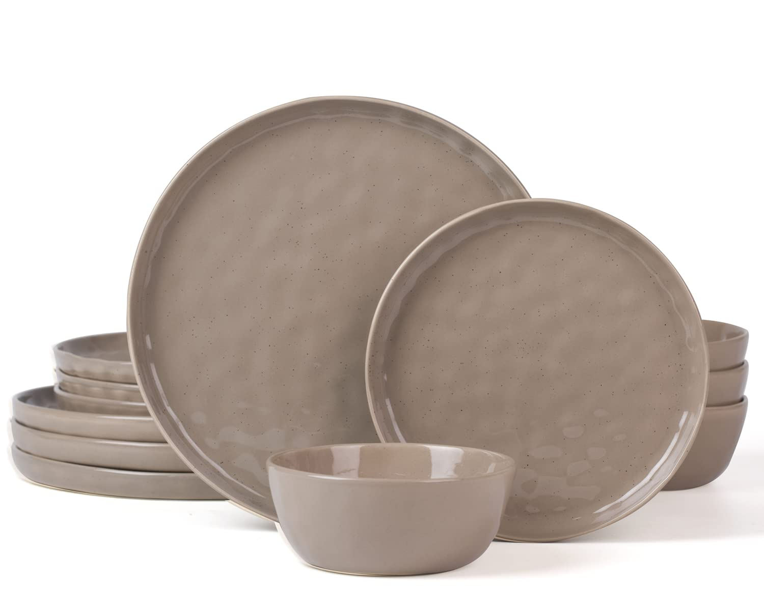 Famiware Mars Plates and Bowls Set, 12 Pieces Dinnerware Sets, Dishes Set for 4, Cinnamon Brown
