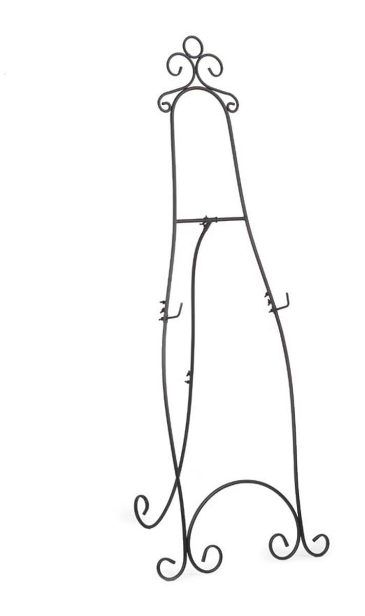 Floor-Standing Easel Stand with Decorative Embellishments and Adjustable Hooks, 71.25 inches Tall, Steel Construction - Black