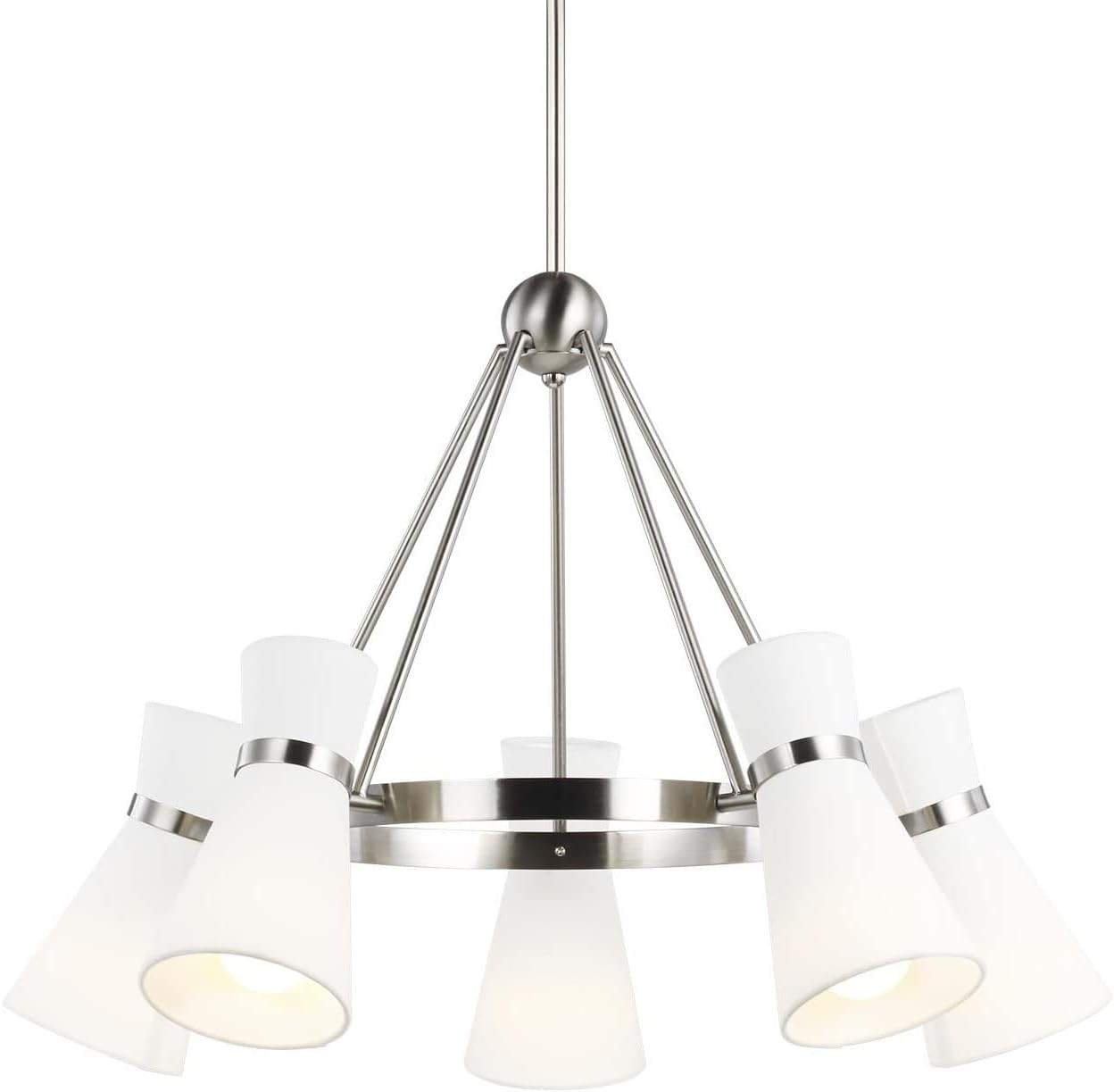 Clark 5-Light Brushed Nickel Hanging Chandelier With White Linen Shades