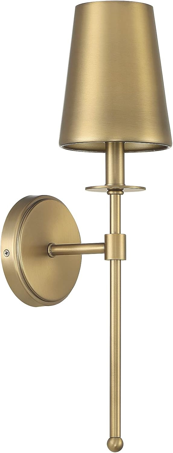 FR90084NB Vintage 1-Light Wall Sconce, Natural Brass (5" W x 20" H)