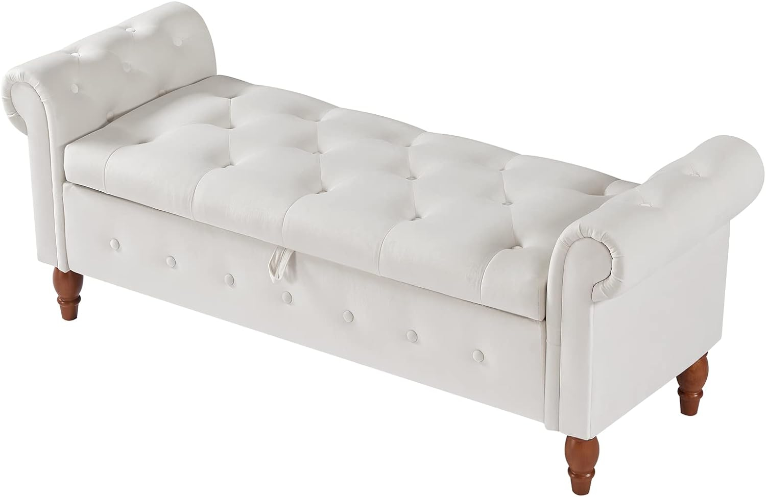 Aoowow 63" Storage Bench for Bedroom End of Bed Rolled Armed Velvet Fabric Ottoman Couch Long Bench Window Sitting Fireplace Toy Storage Bench,Beige