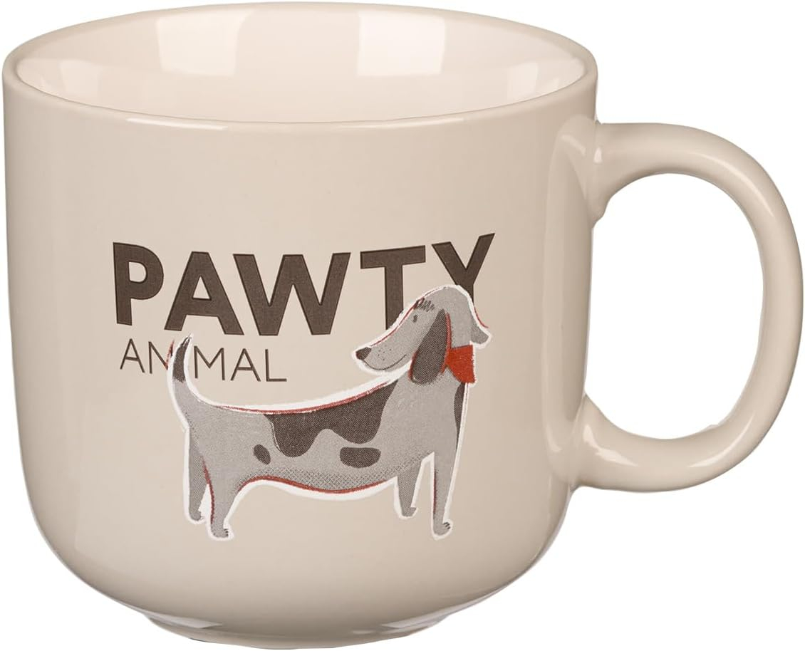The Fur Side Dog Mom Gift Coffee Mug, Pawty Animal Fun Coffee Cup Gift for Dog Lovers, Hound/Beagle Owners, Microwave Dishwasher Safe, Gray Ceramic, 14oz