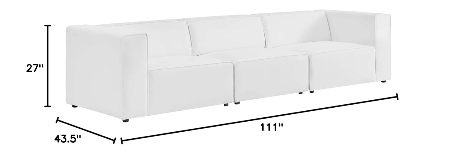 Mingle Expansive 3-Piece White Faux Leather Sectional Sofa