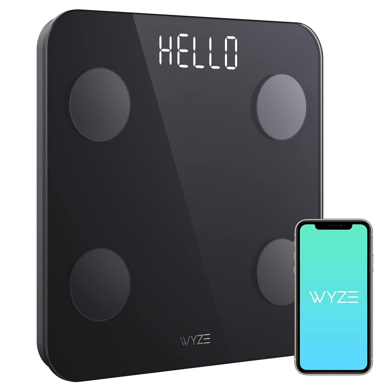 Wyze Scale S, Scale for Body Weight, Digital Bathroom Scale for Body Fat, BMI, Muscle, and Heart Rate, Body Composition Analyzer with App, Batteries Included, Bluetooth, 400 lb, Black