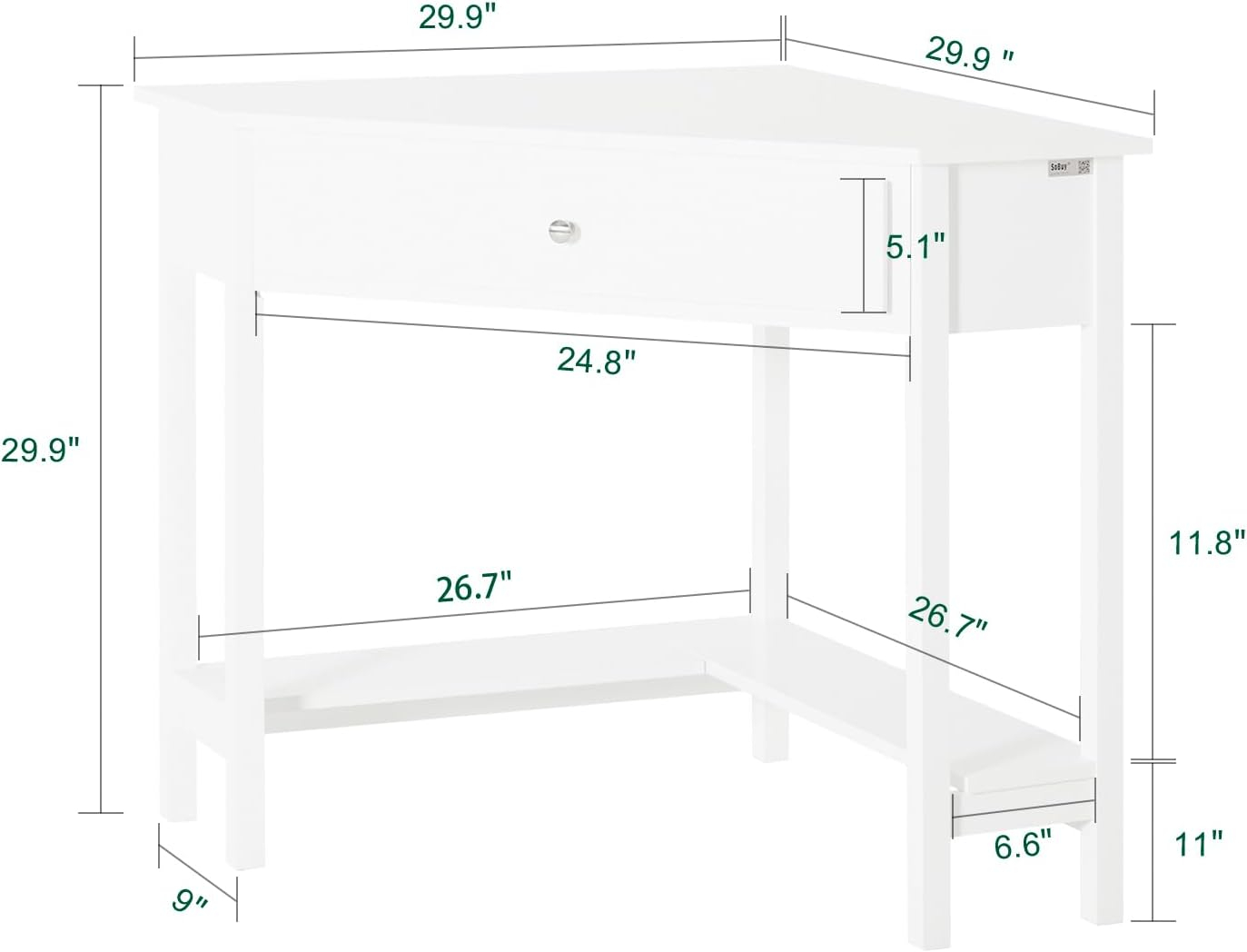 Haotian Floor Standing Corner Desk Triangle Computer Desk with Drawer and Shelf, Home Office Desk, Computer Workstation, White FWT31-W