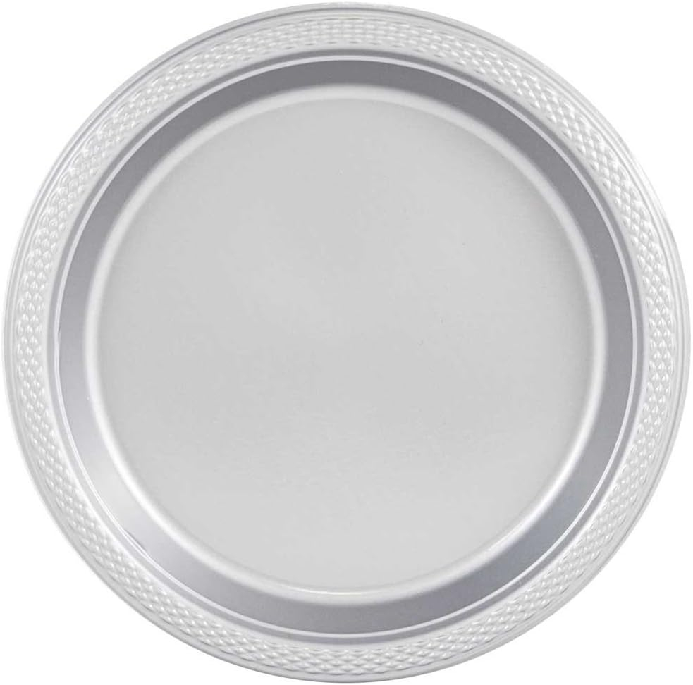 JAM Paper Round Plastic Party Plates, Silver, 20 per Pack, Small, 7"
