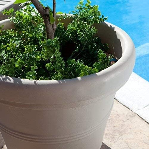 Crescent Garden Brunello Classic Rolled-Rim Plant Pot, Weathered Concrete, 20in