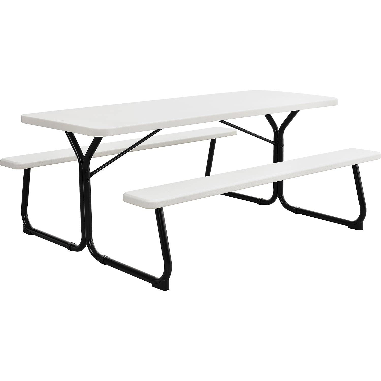 White Blow-Molded Plastic Outdoor Picnic Table with Steel Frame, 72"