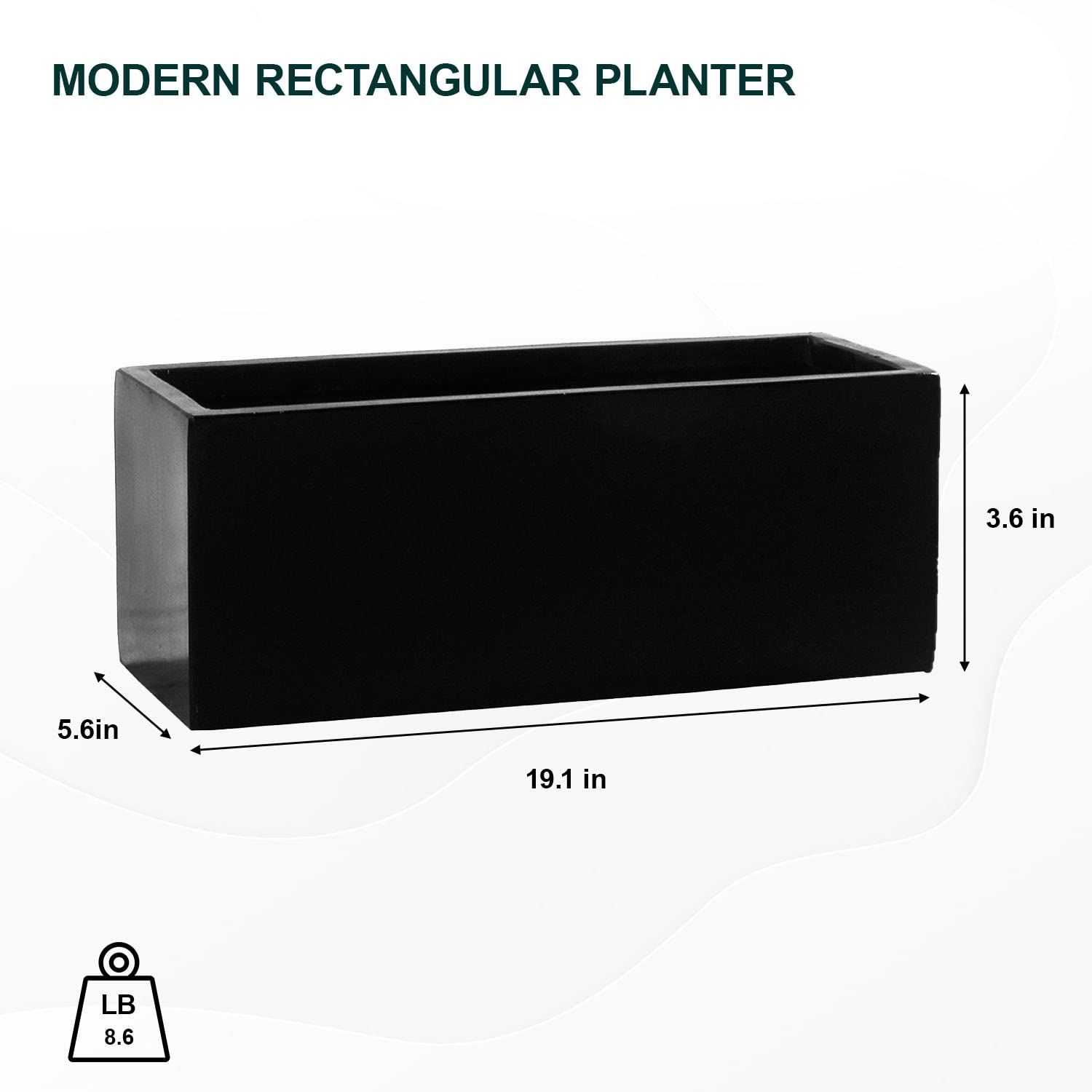 Balcony Small 19.7 in. W Black Fiberstone Indoor Outdoor Modern Rectangle Planter