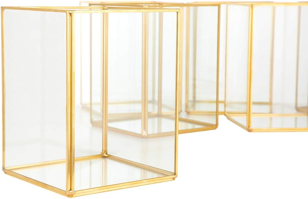 Koyal Wholesale Gold Geometric Hurricane Candle Holder Set of 6 for Wedding Centerpiece, Home Decor, Patio Decor