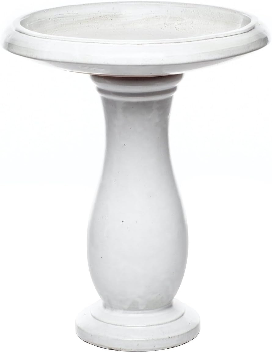 Alfresco Home Mayorca Handmade 2 Piece Ceramic Outdoor Bird Bath in White
