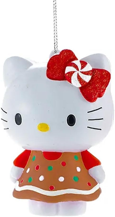 Hello Kitty Festive Red and Brown Plastic Ornament Set