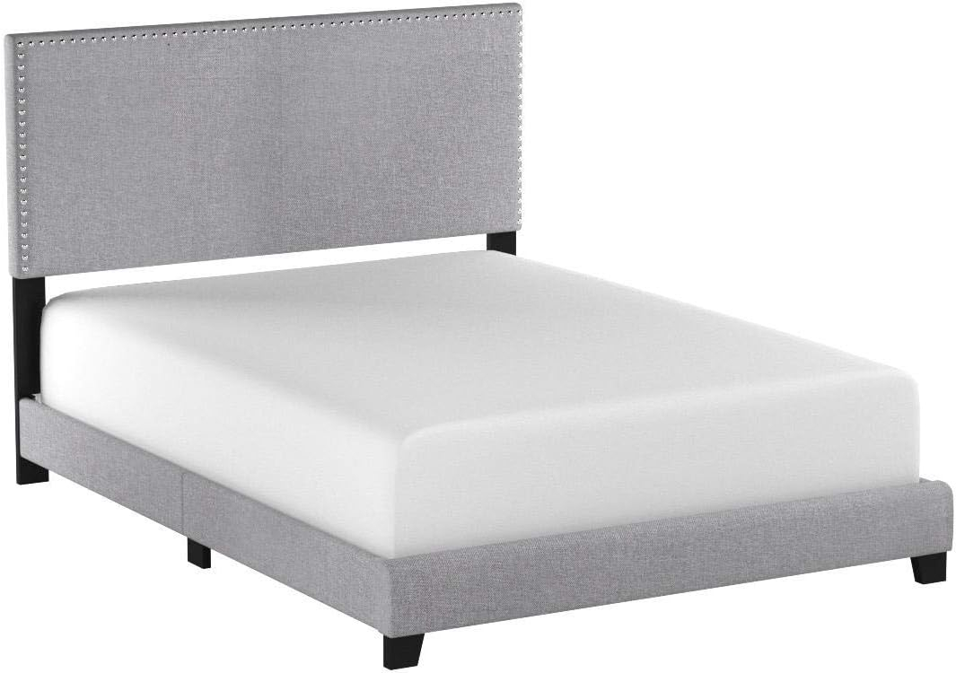 Crown Mark Erin Gray Upholstered Bed with Nail Head Trim, Queen