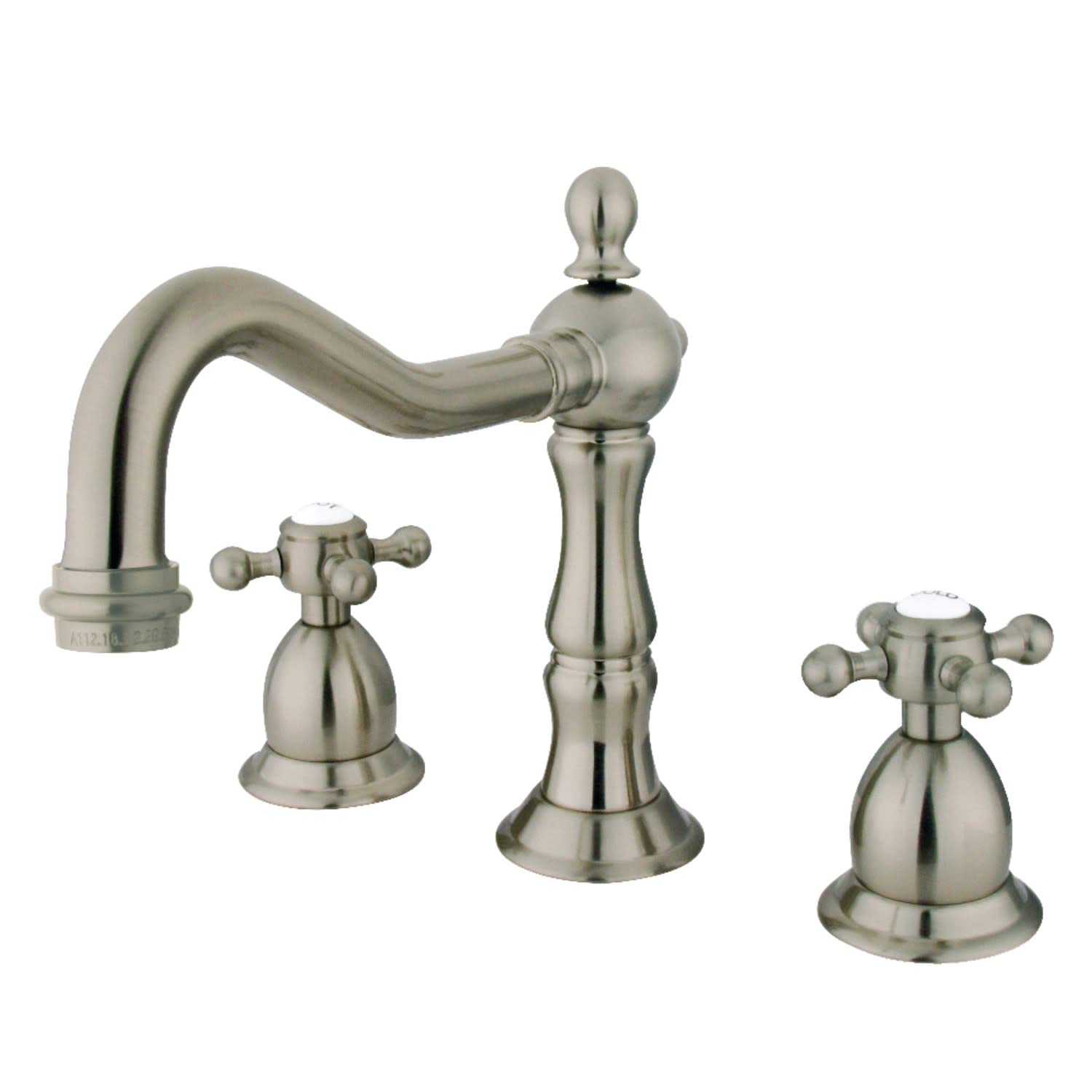 Kingston Brass Heritage Two-Handle 3-Hole Deck Mount Widespread Bathroom Faucet with Brass Pop-Up Drain