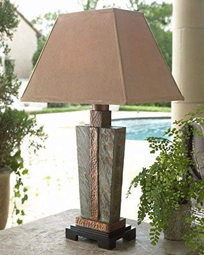 Uttermost Rustic Table Lamp 29" Tall Natural Slate Hammered Copper Brushed Suede Shade for Living Room Bedroom House Nightstand