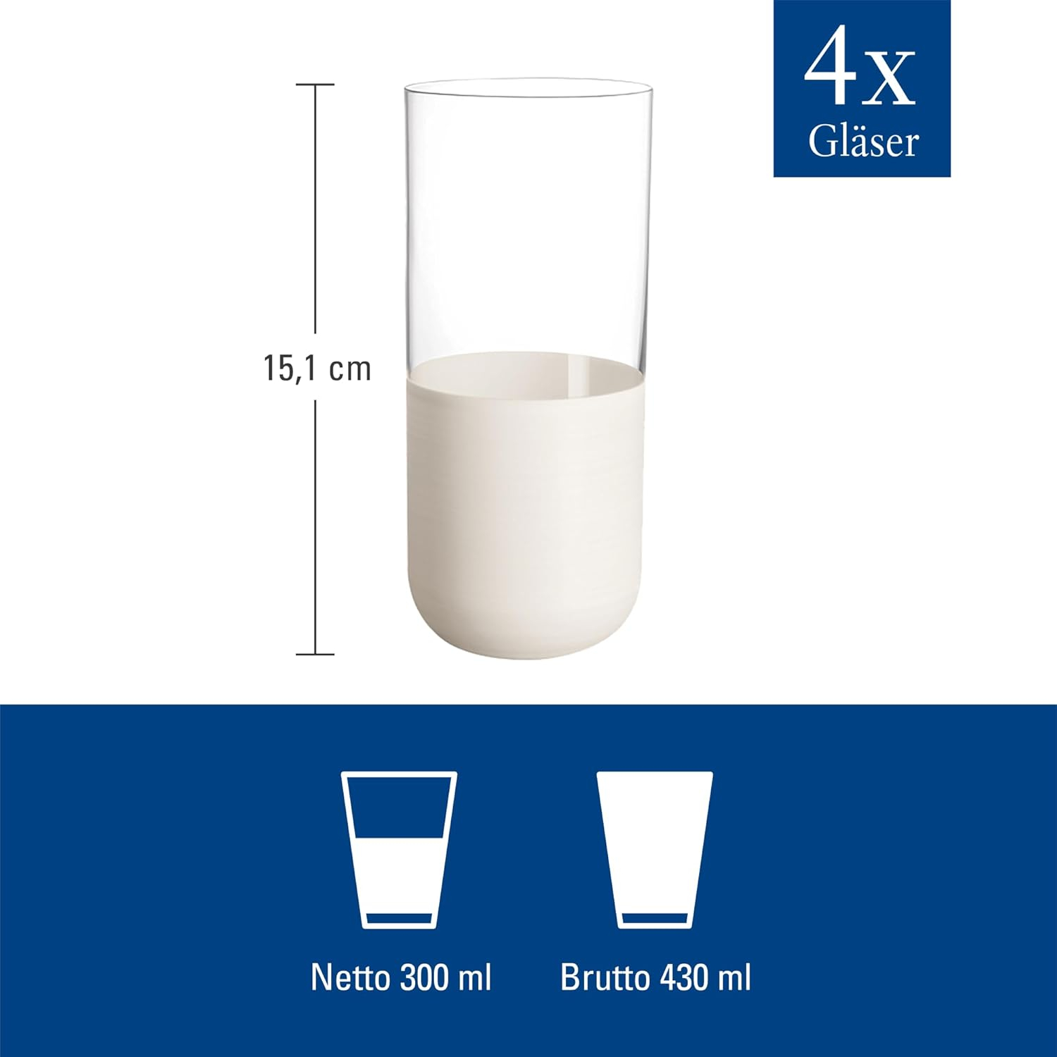 Set of 4 Matte White and Clear Crystal Long Drink Tumblers