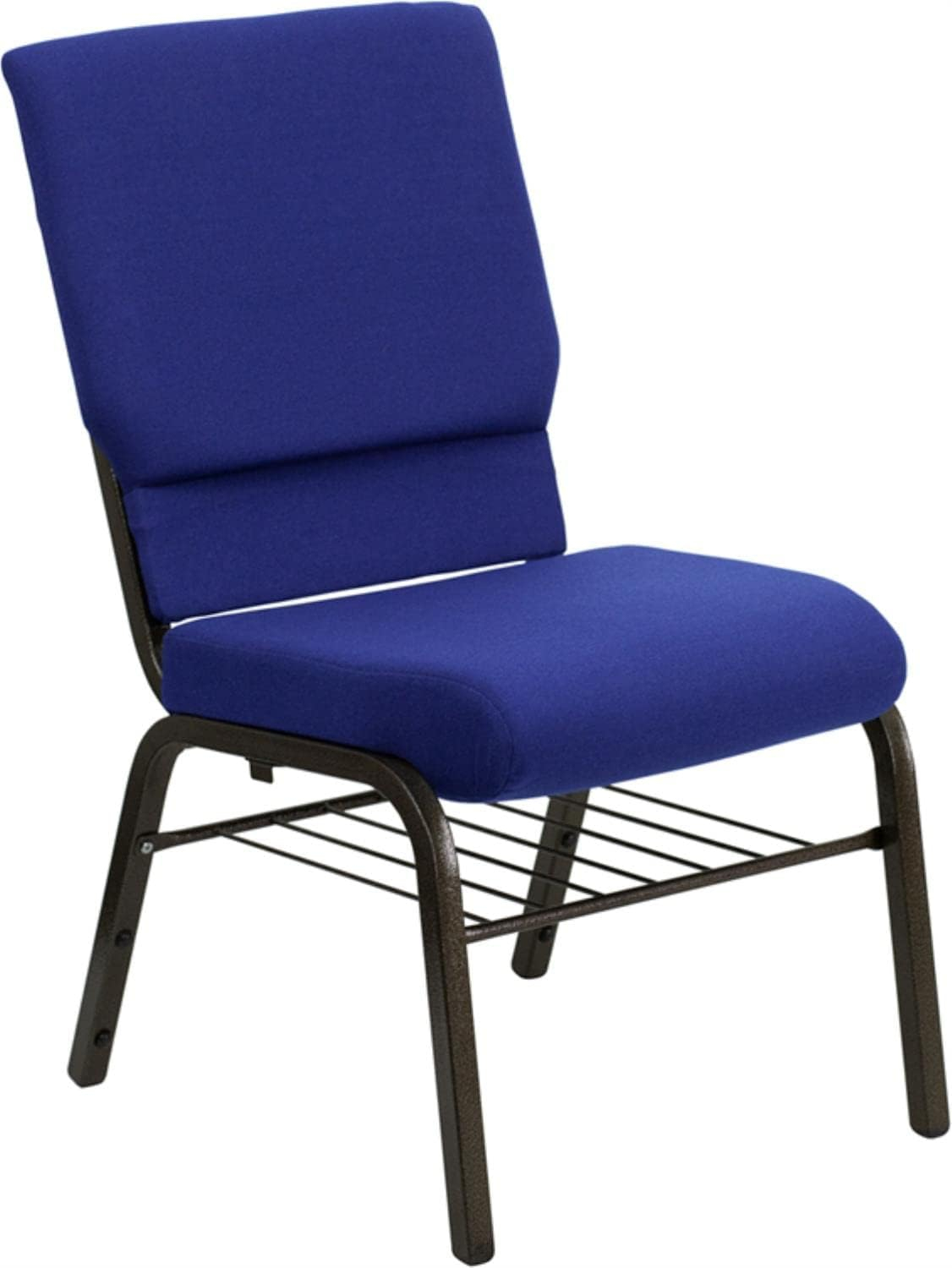 BizChair 18.5''W Church Chair in Navy Blue Fabric with Book Rack - Gold Vein Frame
