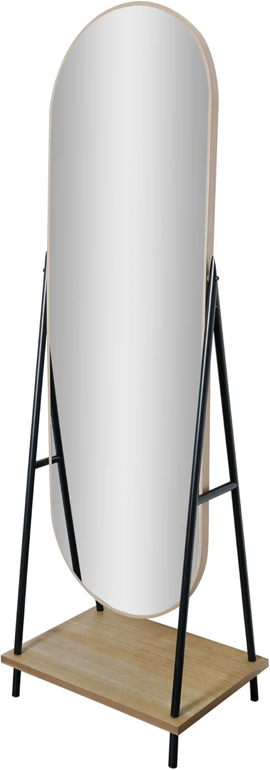 Head West Metal and Wood Oval Cheval Swivel Floor Mirror with Shelf - 22" x 67" x 15.25"