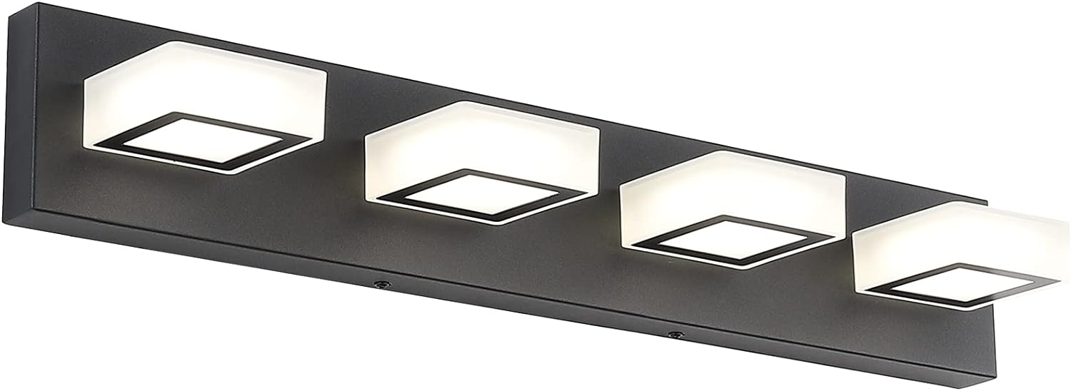 Ralbay Modern LED Black Vanity Lights 4 Lights Acrylic Bathroom Vanity Lighting Fixtures Modern Matte Black Bathroom Vanity Lights (Natural White Light)