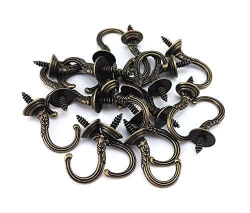 yueton 20pcs Vintage Carving Screw-in Ceiling Hooks Cup Hooks Hanger 1/2inch Open Mouth Wall Hook