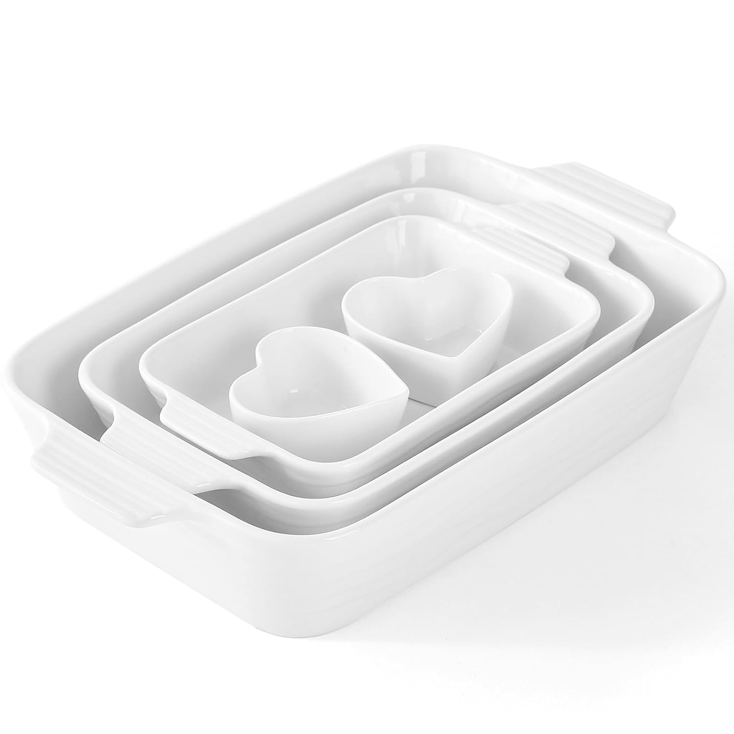 Baking Dish for Oven Casserole Dishes Bakeware Set With Ramekin Ceramic Lasagna Pan 9×12.8 Inch Large Deep Baking Dishes Rectangular Non-Stick Baking Pans for Kitchen Baking and Roasting White