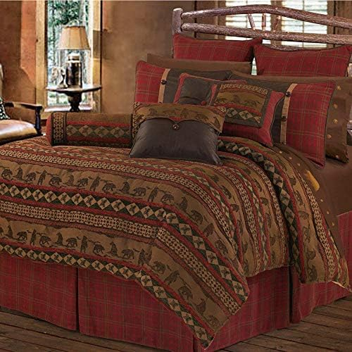 Queen Red and Brown Cotton Country Bedspread Set