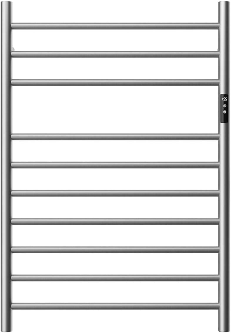 Finihen Wall Mounted Towel Rack, 10 Bar Towel Warmer Wall Mounted Electric Heated Towel Rack with Built-in Timer, for Bathroom, laundry Room, Silver