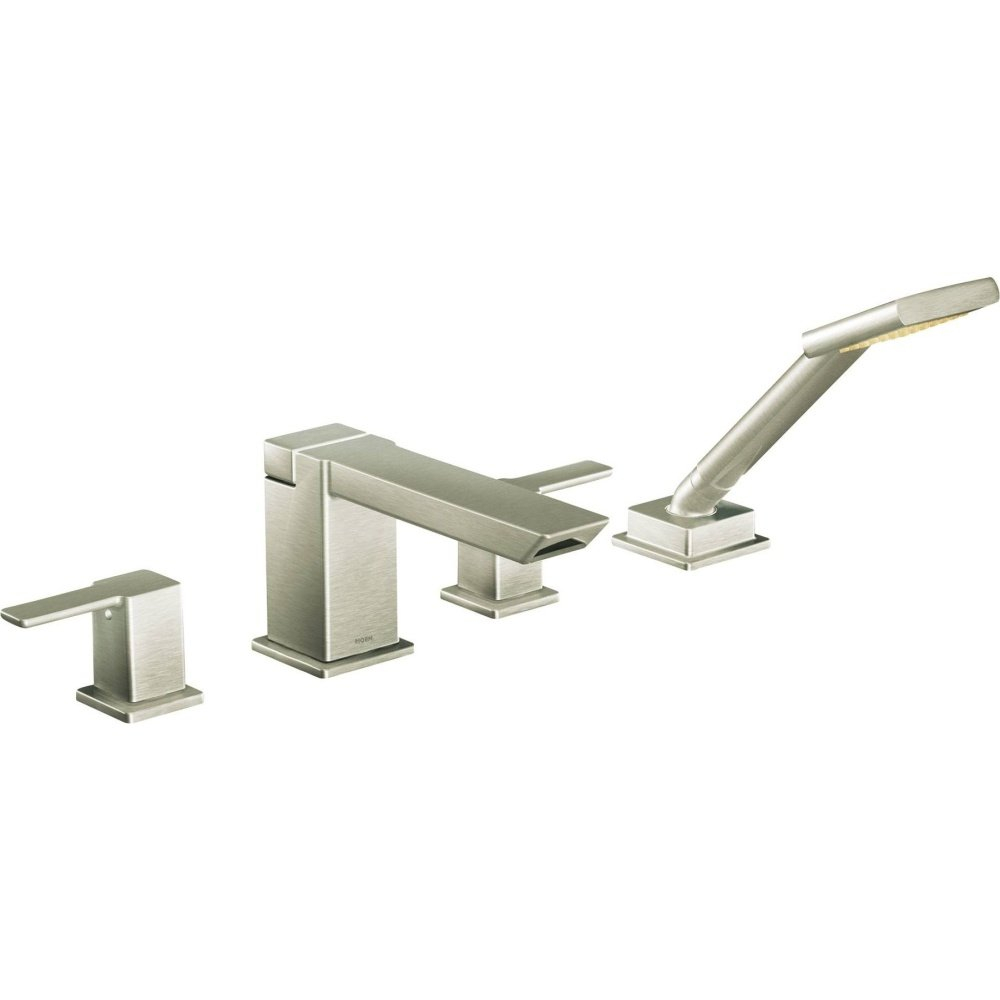 90 Degree Double Handle Deck Mounted Roman Tub Faucet Trim with Handshower