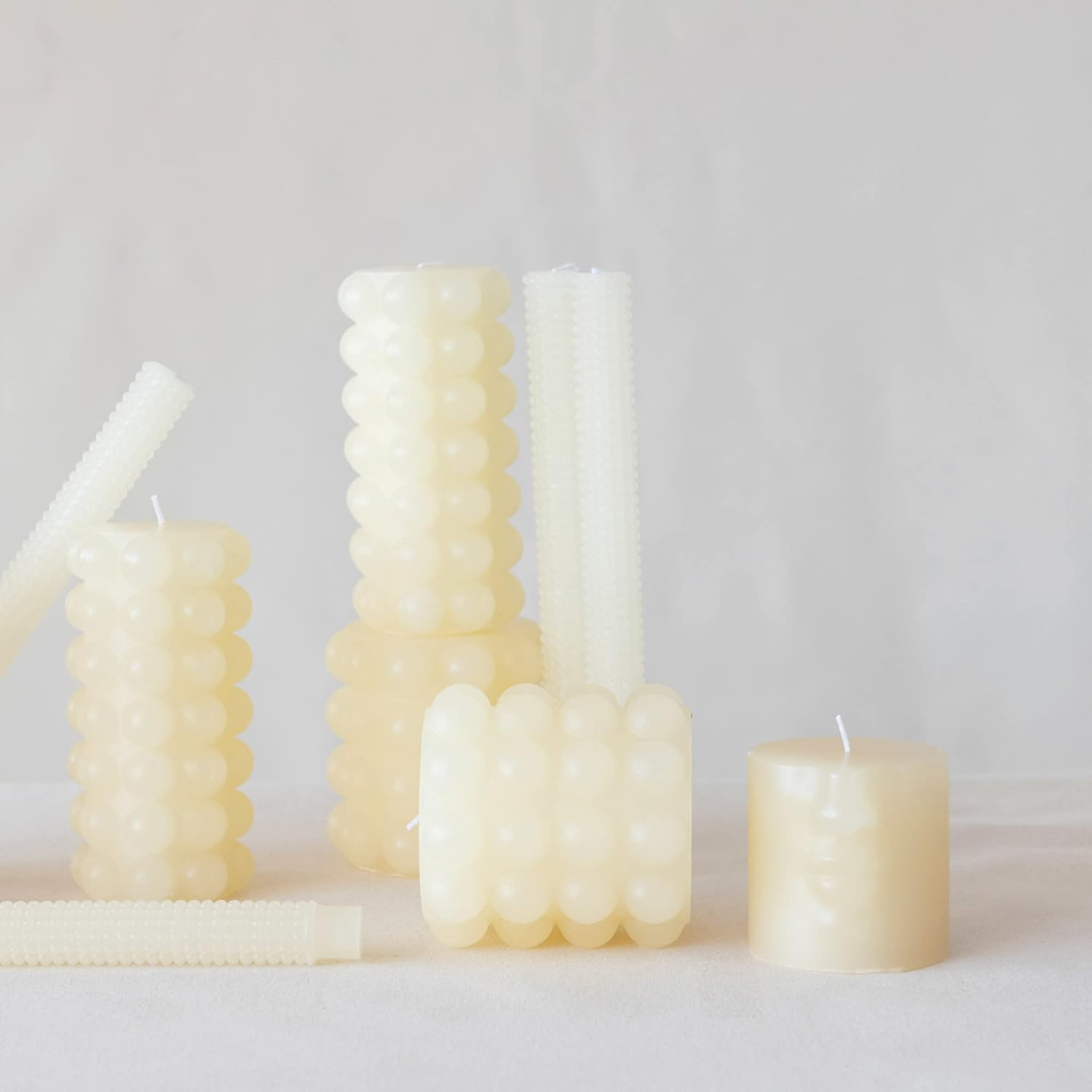 Cream Hobnail Paraffin Wax Taper Candles, Set of 2, 10"