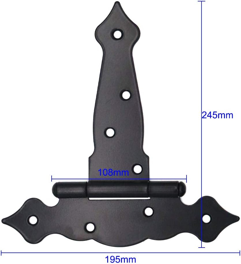 2 Pieces (8 inch) NUZAMAS T-Strap Heavy Duty Shed Hinges + Door Latch Set, Gate Strap Hinge, Door Barn Gates Hinges Black Wrought Hardware Iron Rustproof
