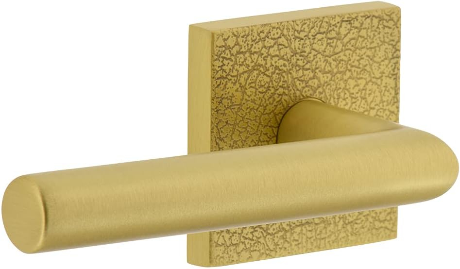 Satin Brass Square Modern Lever Handle with Concealed Screws