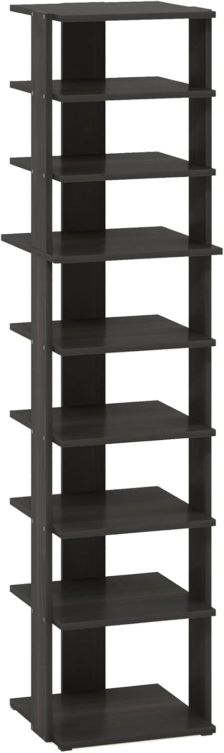 Furinno Compact 9-Tier Vertical Space Saving Free Standing Shoe Tower, Shoe Rack for Closet Entryway, Espresso