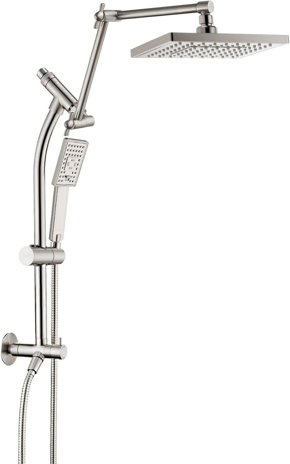 BRIGHT SHOWERS Rain Shower Heads System, Rainfall Shower Head with Handheld Spray Combo Includes Solid Brass Slide Bar, Height Adjustable Holder, Shower Extension Arm and 60" Hose, Brushed Nickel