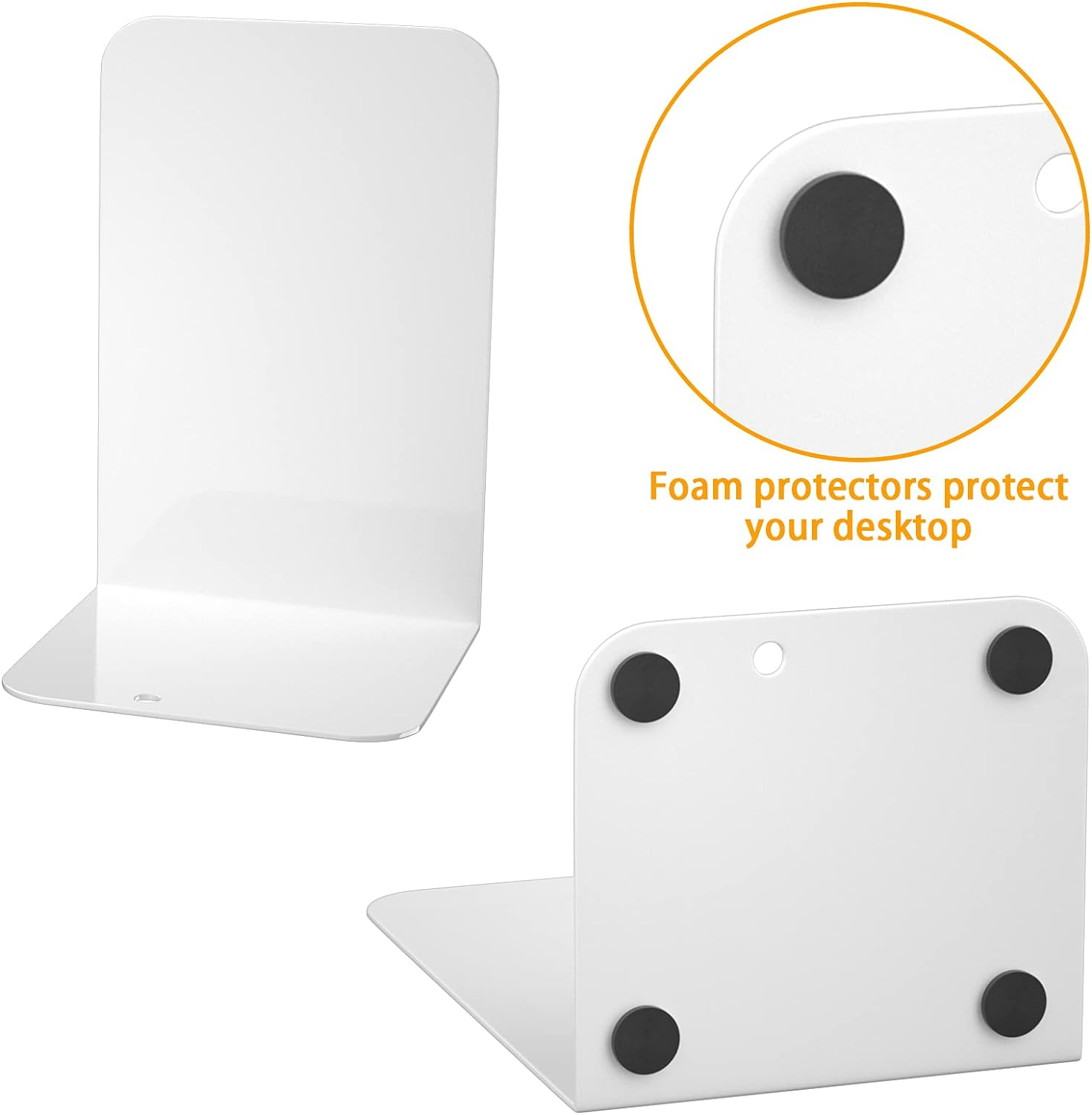 VFINE White Bookends 2 Pair, Metal Shelf Book Ends, Bookends for Shelves, Book Stopper for Heavy Books, Book Dividers for Home Office