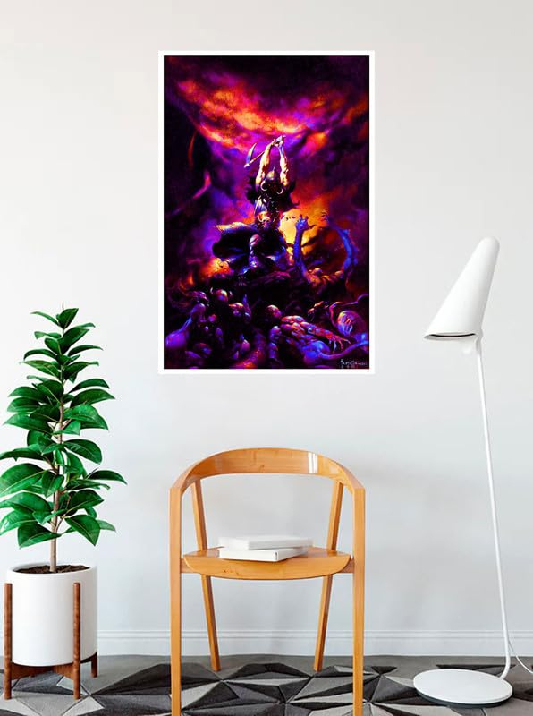 BUY ART FOR LESS Officially Licensed Death Dealer 2 Fantasy art poster Frank Frazetta Non Flock Blacklight 24 x 36 Inch Art Poster - Decorative Print - Poster Paper - Ready to Frame