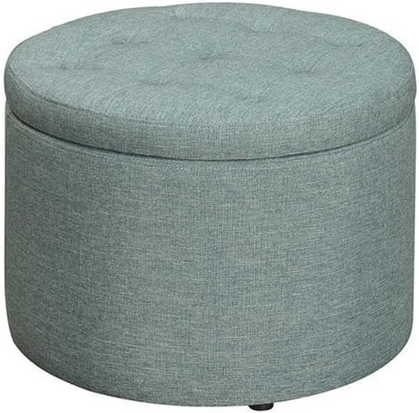 Tufted Round Green Faux Linen Shoe Ottoman with 12 Compartments