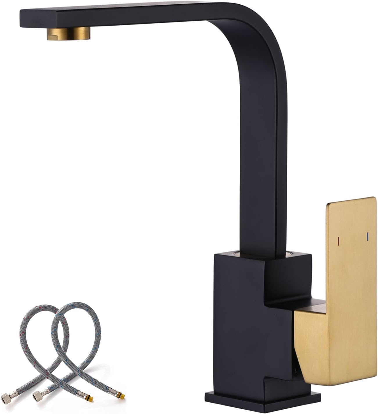 Modern Single Handle Bar Faucet with Water Supply Line in Black and Gold