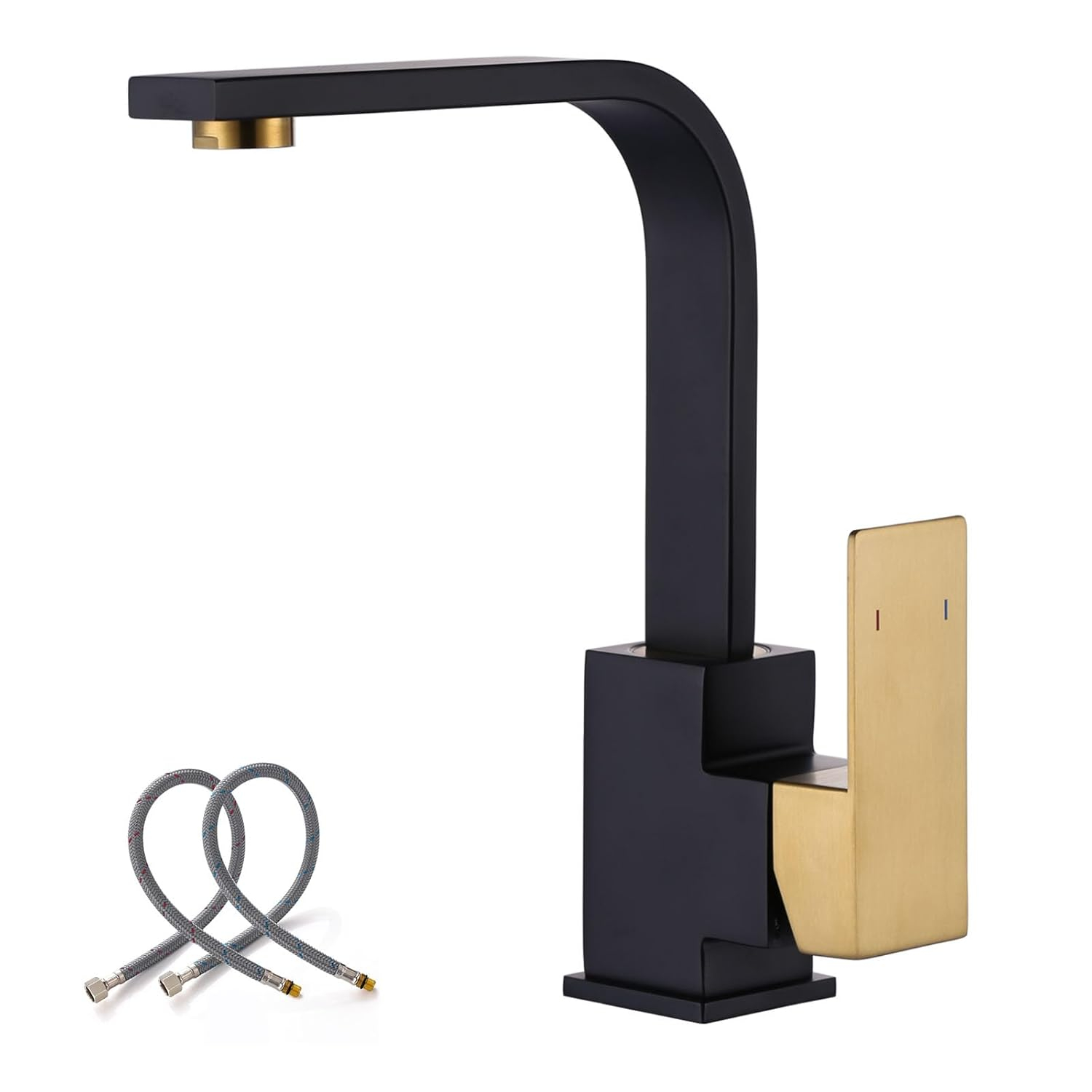 Modern Single Handle Bar Faucet with Water Supply Line in Black and Gold