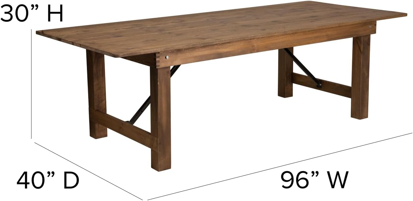 Flash Furniture HERCULES Series 8' x 40'' Antique Rustic Folding Farm Table and Six Bench Set