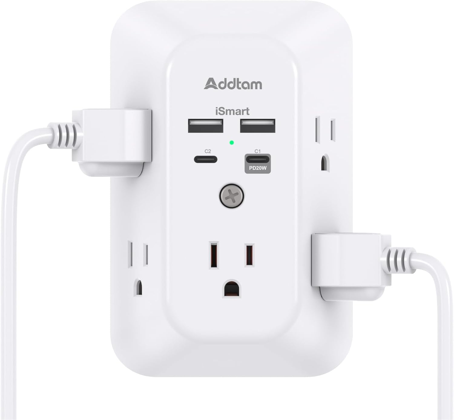 Surge Protector Outlet Extender - Addtam 5-Outlet Splitter with 4 USB Wall Charger(2 USB-C Ports), Multi Plug Outlet Power Strip for Home, Dorm Room Essentials