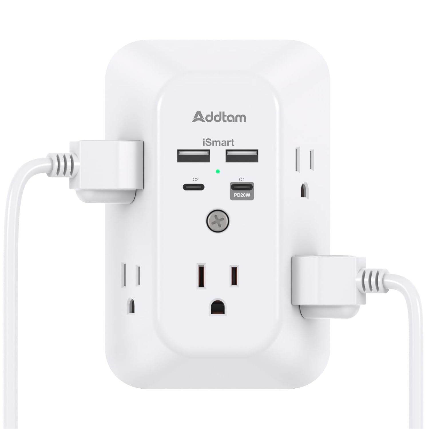Surge Protector Outlet Extender - Addtam 5-Outlet Splitter with 4 USB Wall Charger(2 USB-C Ports), Multi Plug Outlet Power Strip for Home, Dorm Room Essentials