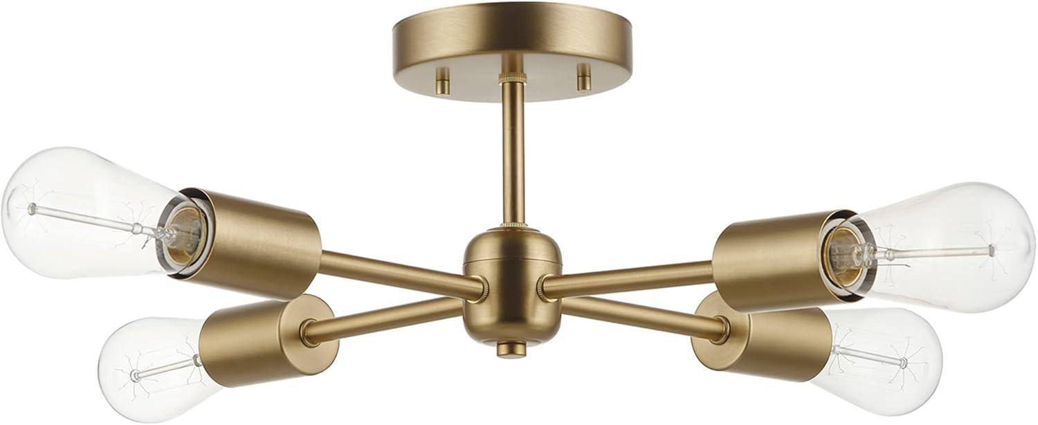 Globe Electric 17" 4 Brass Living Room Flush Mount Lights with Globe Glass