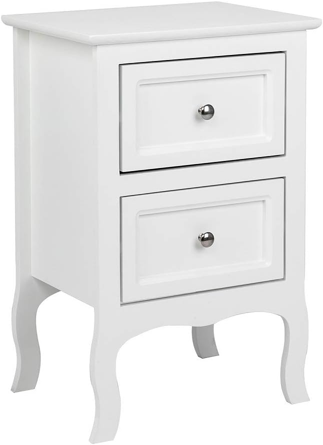 Bonnlo White Nightstand with 2 Drawers, Night Stands for Bedrooms, Small Bed Side Table/White Night Stand with Drawers for Small Spaces, College Dorm, Kids’ Room, Living Room, French, 16W x 12D x 24H